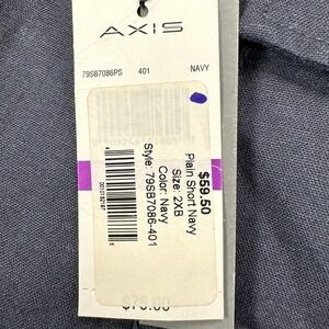 Axis Mens Plain Shorts 2XB Big Tall Navy Blue Casual Flat Front Flap Pockets NEW